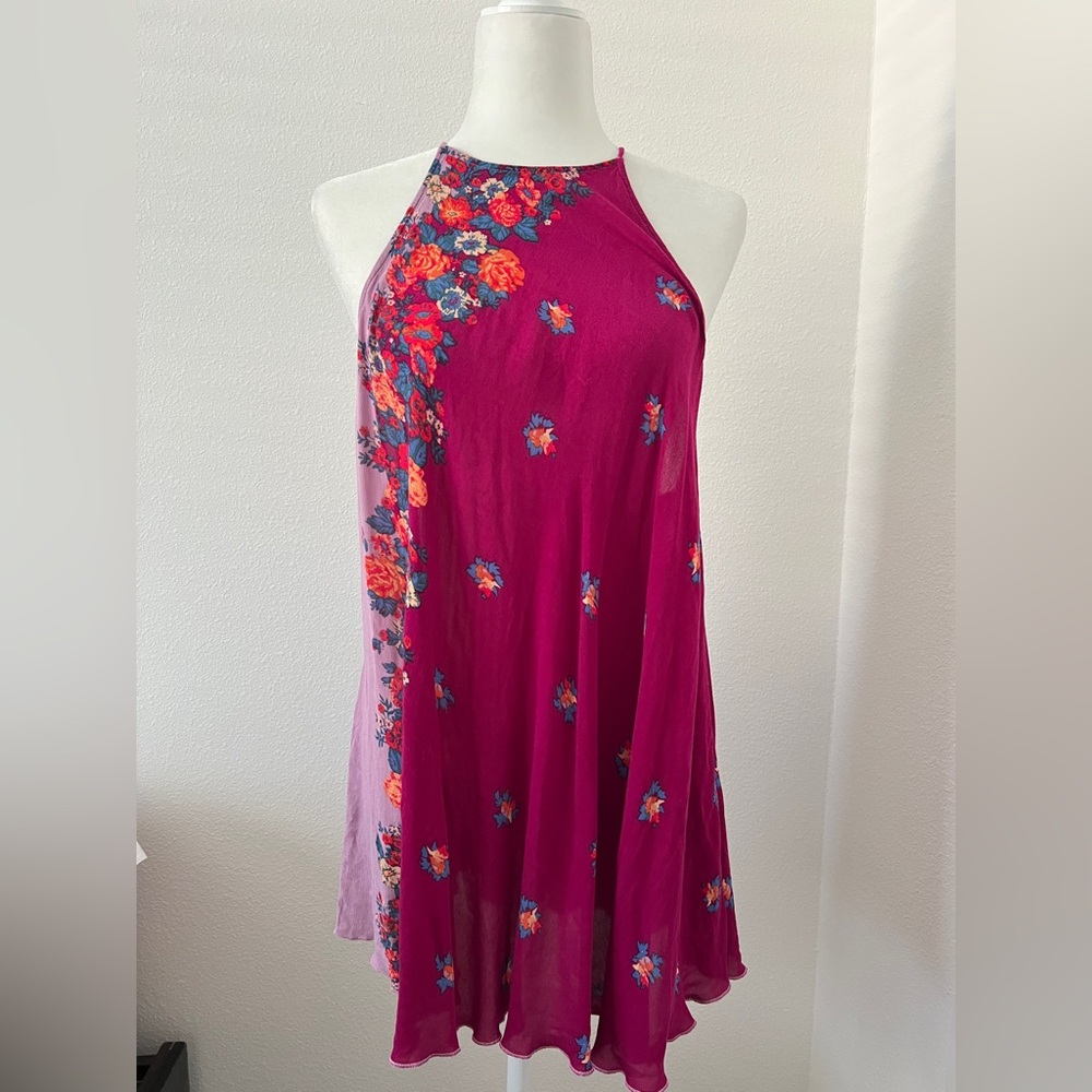 Intimately Free People Floral‎ Mini Dress XS Pink Boho Summer Cinch Waist Flowy